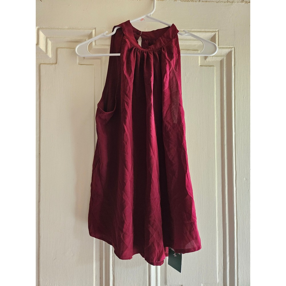 Halara Halter Neck Sleeveless Blouse Burgundy Wine Red Pleated Tank Top Medium